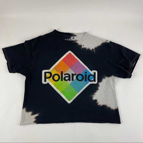 Polaroid Tshirt Womens Medium Black Crop Short Sleeve - Picture 1 of 8